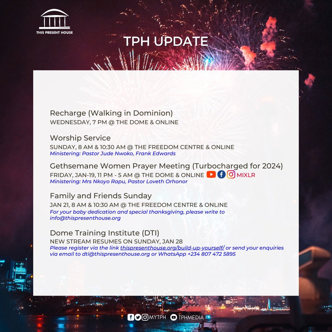 MyTPH's tweet photo. It’s a new year and we’re excited about upcoming programs at This Present House. It’s our pleasure to present a schedule of upcoming events at TPH. Let us know in the comments, what you’re looking forward to.
#myTPH
#TPHUpdate
#Vigil
#Celebrations
#Thanksgiving
#GethsemaneWomen https://t.co/5XS6JRq6ZC