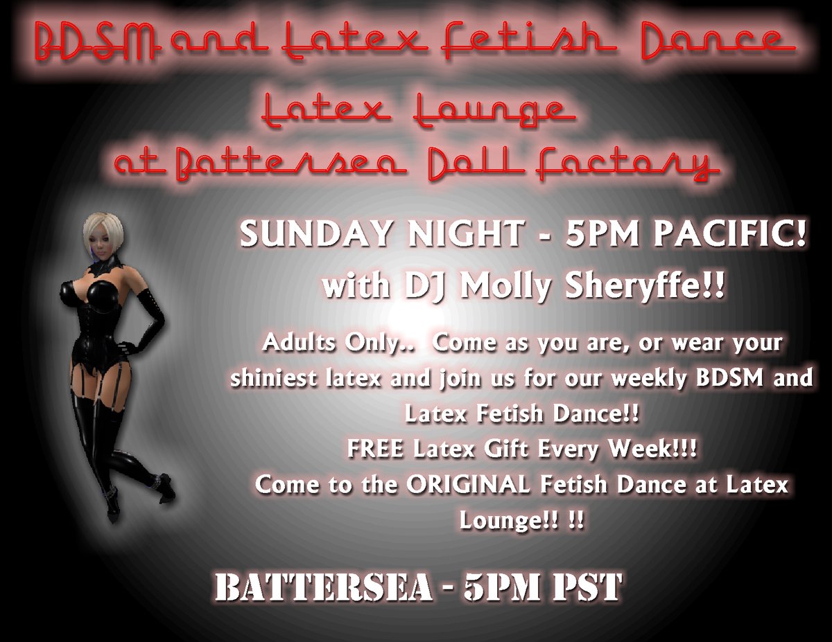 LittlefieldGrid's tweet photo. The ORIGINAL Latex Lounge Fetish Dance with live DJ Molly Sheryffe.  Come join in for some great music and a great group of people who've been in the BDSM and Fetish business for over 10 years in Opensim.
5pm Pacific

HG: https://t.co/in4jbpUoTi:Battersea https://t.co/C6Fnc99xaz
