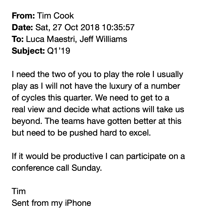 Tim Cook emails Apple execs

October 27, 2018