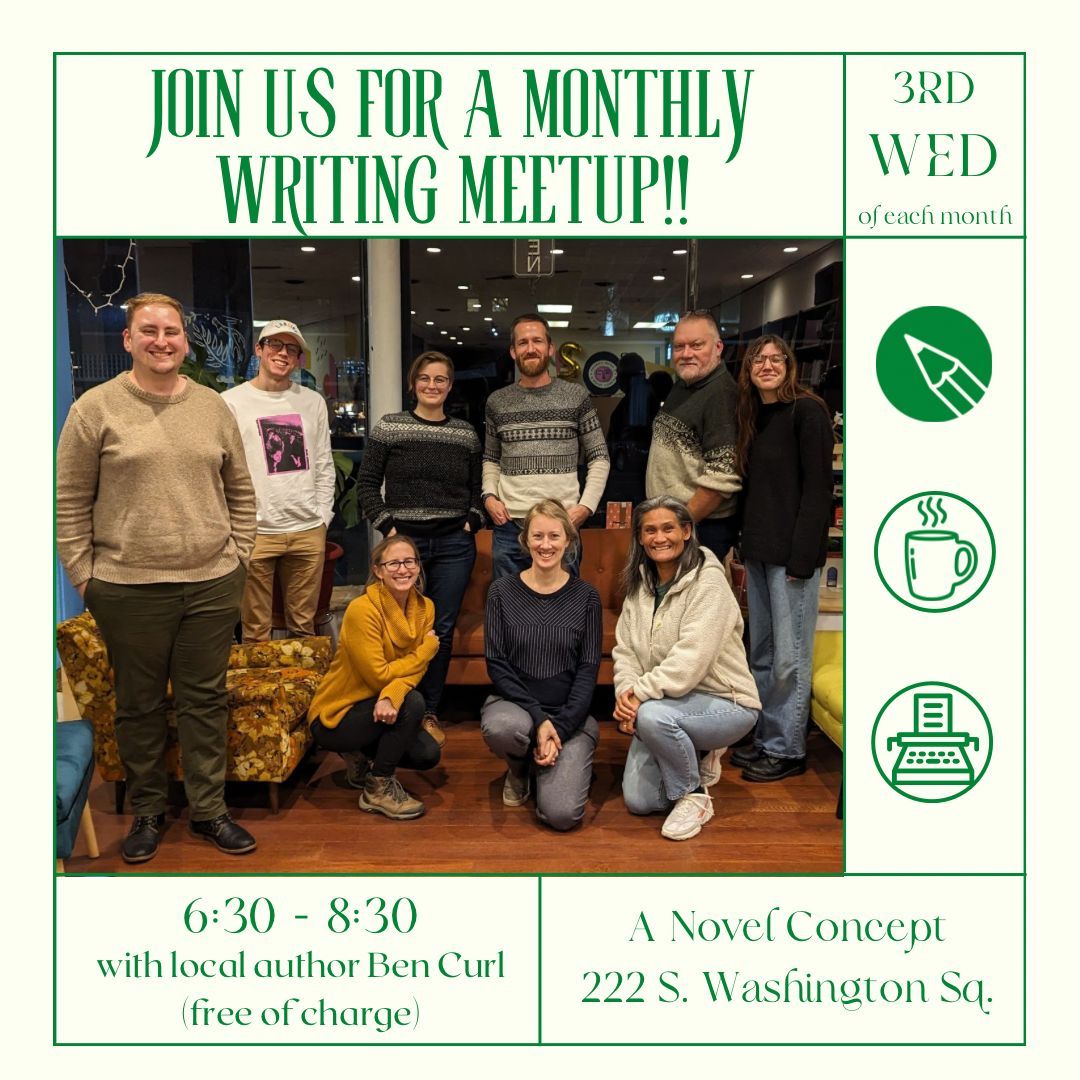 Beginning Wednesday, January 17th, A Novel Concept will be hosting a monthly writing group with local author Ben Curl on the third Wednesday of each month. Whether you are a novice or a published author, everyone is welcome to join! #lansingwrites