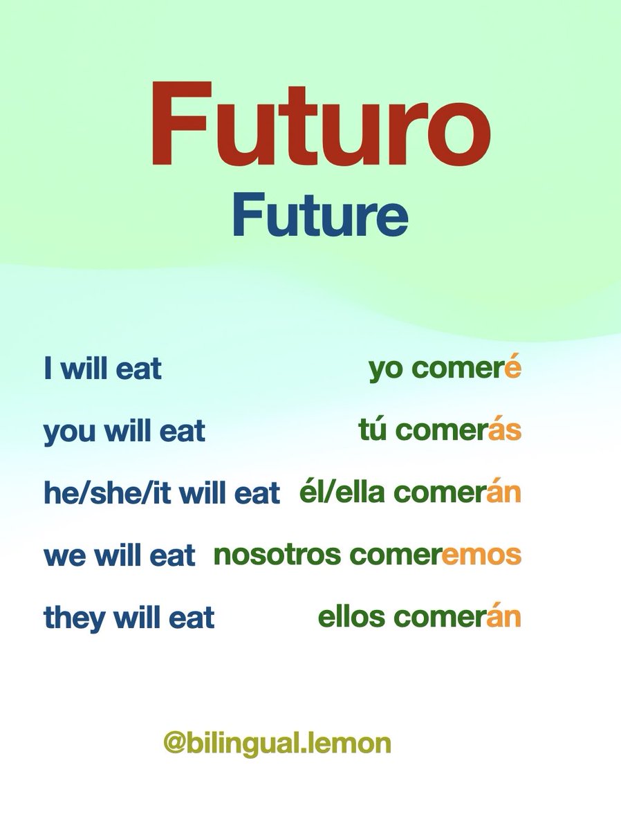 BilingualLemon's tweet image. Learn how to conjugate the verb “to eat” in Spanish 🇲🇽👀

Aprende a conjugar el verbo “comer” en español 🧑‍🏫
#learnspanish #spanishlearner #spanishclass #spanish #learningspanish #spanishtutor #spanishstudent
