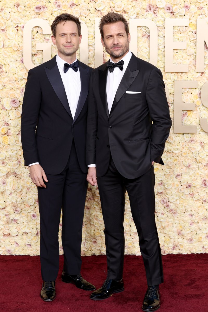 THR's tweet image. #Suits stars Patrick J. Adams and Gabriel Macht reunite at the 2024 #GoldenGlobes thr.cm/TqchuUW