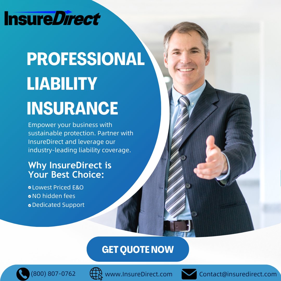 InsureDirectCom's tweet image. Defend your professional endeavors with #InsureDirect’s top-tier Liability Insurance. 🛡️ No surprises, just fair pricing &amp;amp; solid support. Get a quote now!

📞 (800) 807-0762 
🔗 InsureDirect.com
#ProtectYourBusiness #LiabilityInsurance #NoHiddenFees