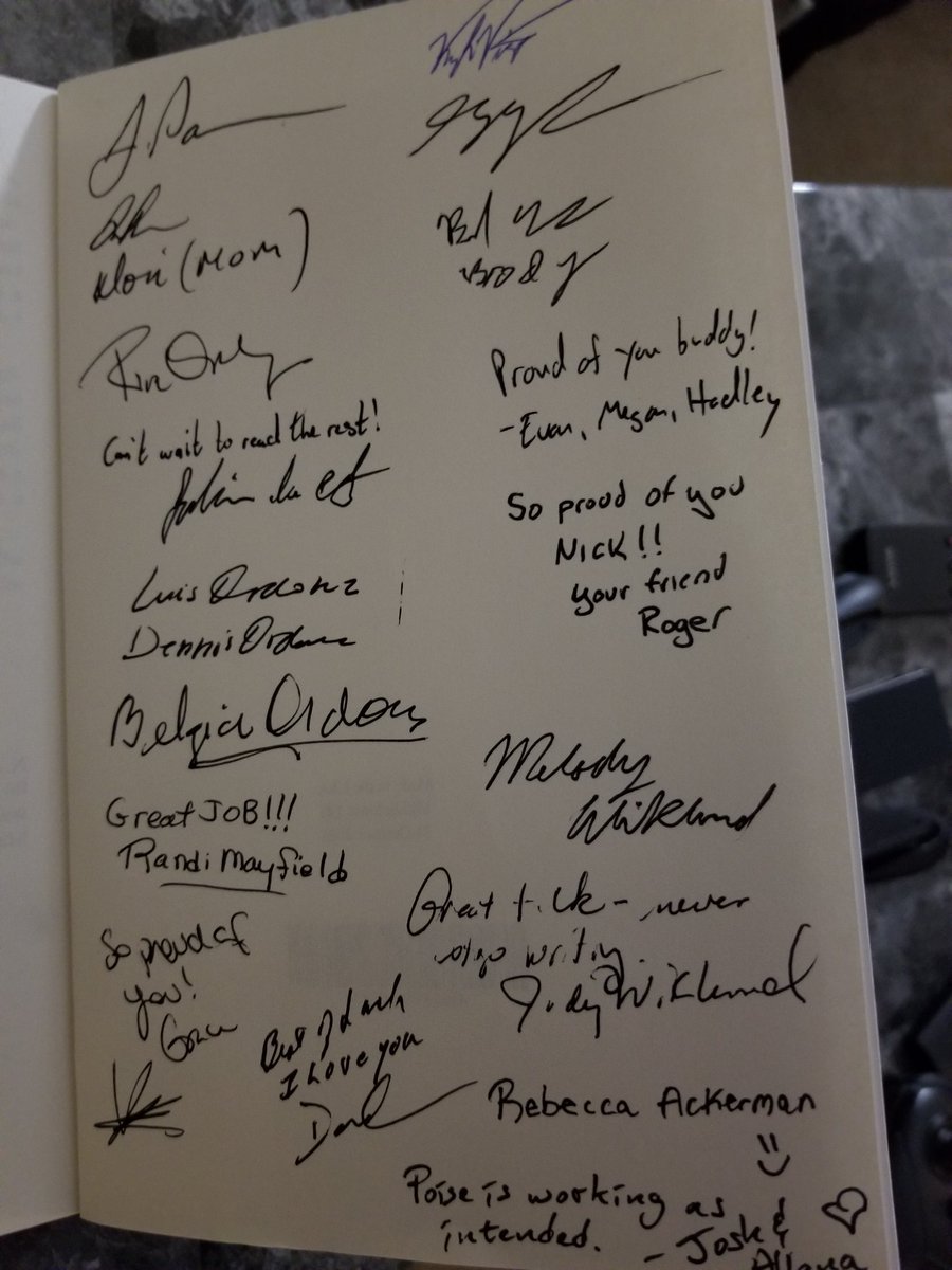 Nick_A_Writes's tweet image. At the end of my author event, I asked everyone who wanted me to sign their copy of Fogbound sign mine in return. Now I have a great memento of my first ever author event 😊