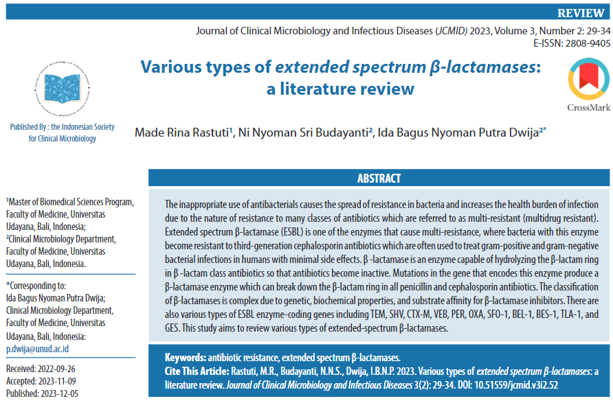Tipos de B-lactamasas de espectro extendido: una revisión de la literatura.

jcmid.id/index.php/JCMI…