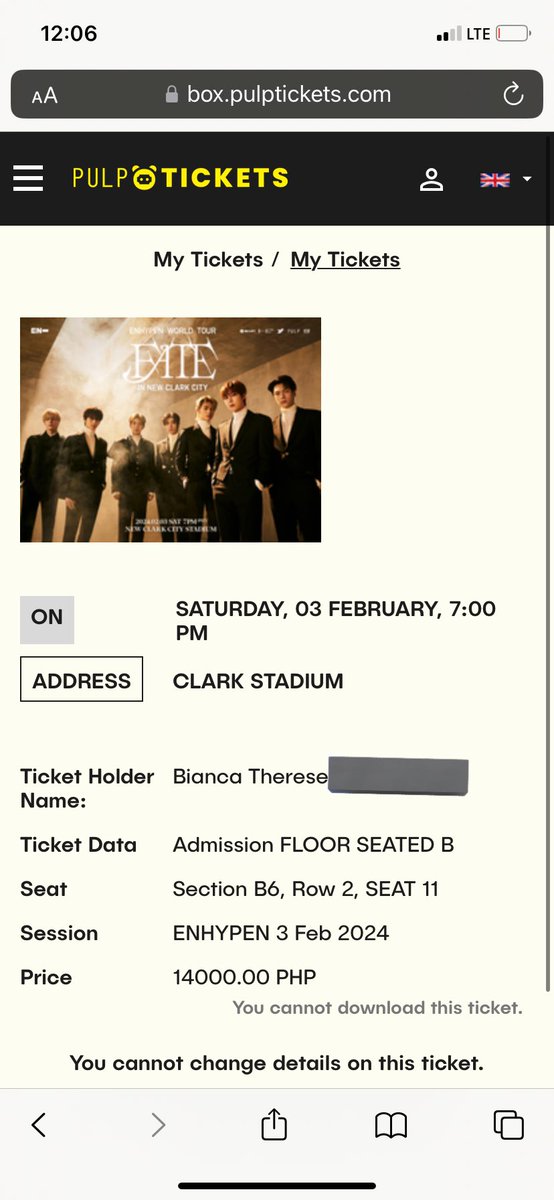 WTS LFB 

(1) FLOOR SEATED B6, Row 2, Seat 11

Willing to sell SAME PRICE 

Can provide proofs 

Rfs: for upgrading.