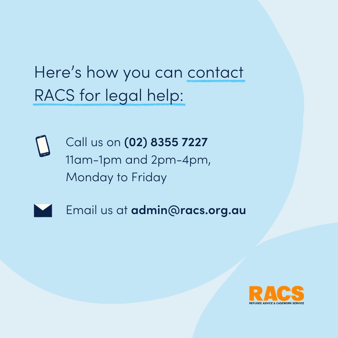 🟠 New year, new contact information! Do you need protection visa, family reunion or citizenship help? Here are the two simple ways you can reach out to RACS for free legal support 👇