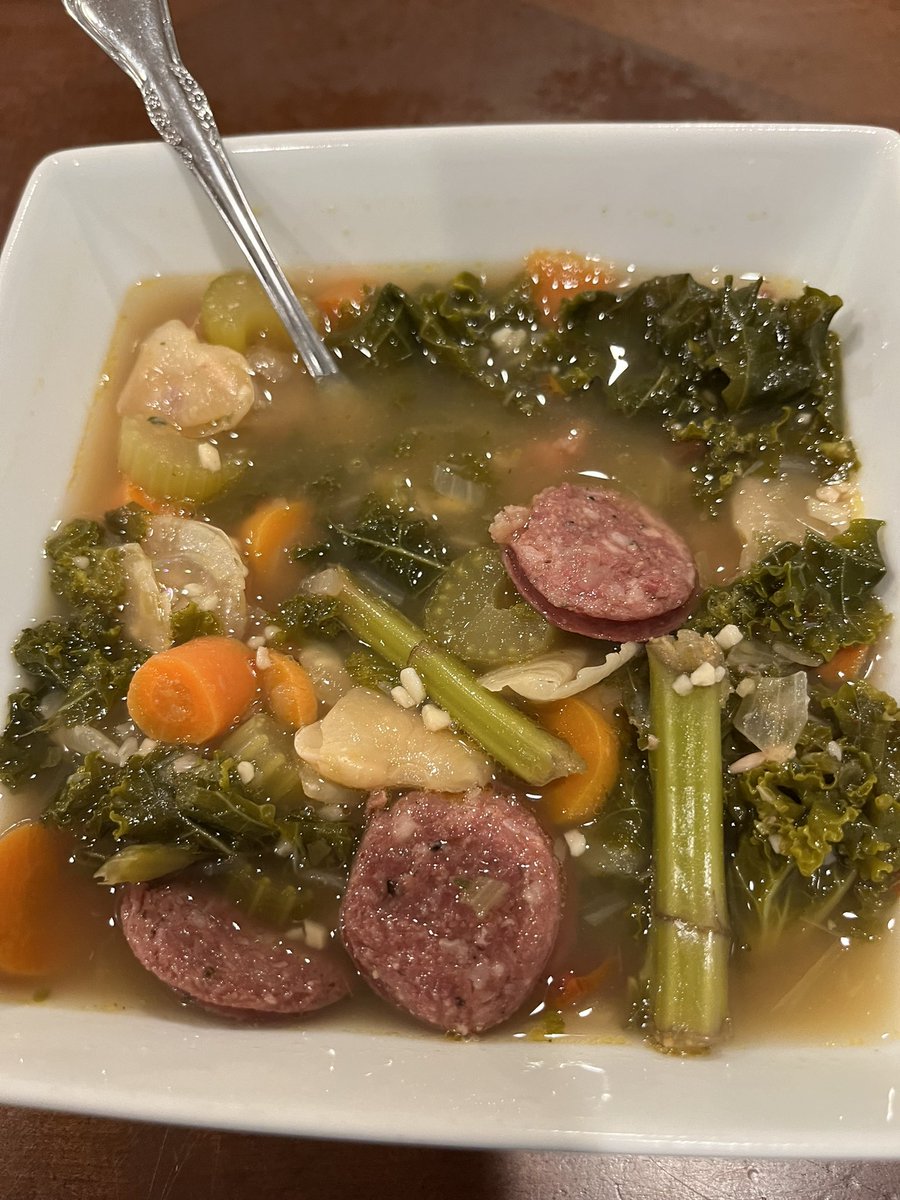 77_Kiser's tweet photo. Deer sausage and kale soup. Hard to beat! https://t.co/JLtBK2HUhq