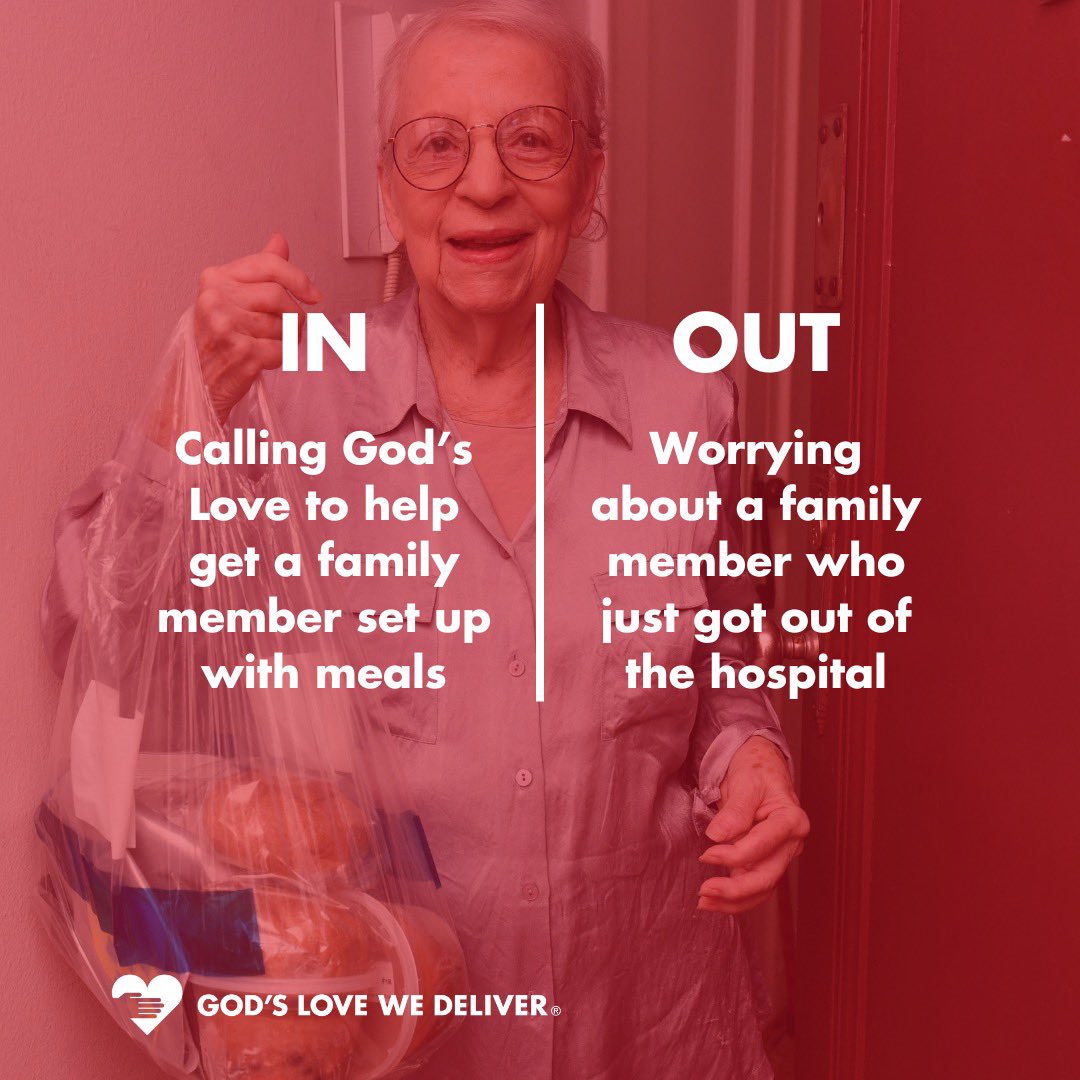 godslovenyc's tweet photo. Here’s what’s #InAndOut in 2024 at God’s Love We Deliver! If you know someone who could benefit from our #MedicallyTailoredMeals, please reach out. And to donate, volunteer, or just learn more, visit https://t.co/FOtRero2yi.
#GodsLoveWeDeliver #GLWD #NewYear #Volunteer https://t.co/w93QUu6pl5