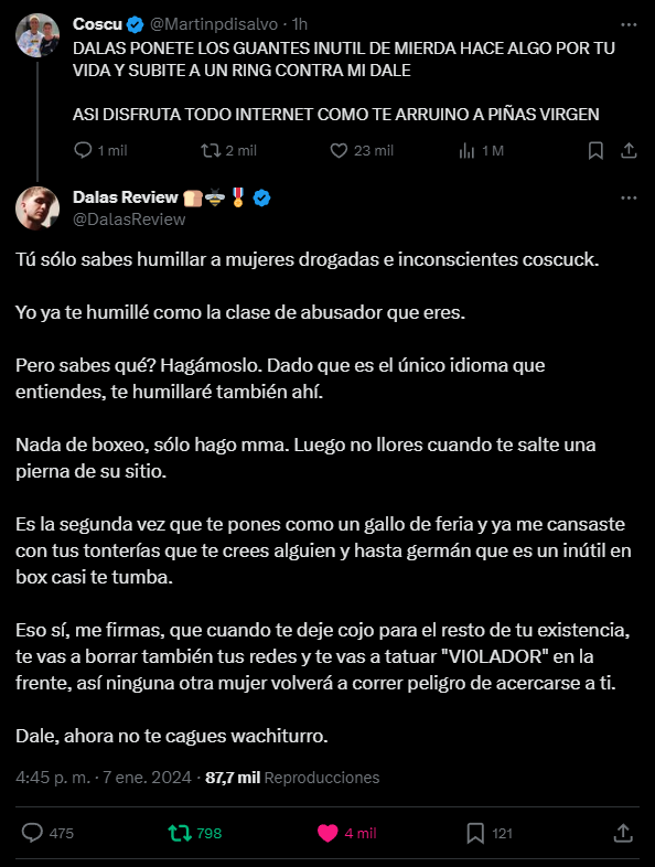 dxnny27's tweet photo. QUIEN FUE EL HIJUEPUTA QUE DIJO ENERO SORPRENDEME 

Dalas acepta el desafío, con la condición de que si Coscu pierde tendrá que borrarse las redes y tatuarse "VIOLADOR" en la frente https://t.co/RI3WsPeVQe