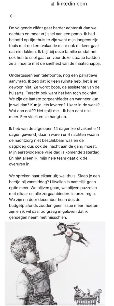 Lees en huiver.
Deze bijdrage van wijkverpleegkundige Jennifer Bergkamp.
Over (over)werken, volhouden, in de zorg, die aan het imploderen is…