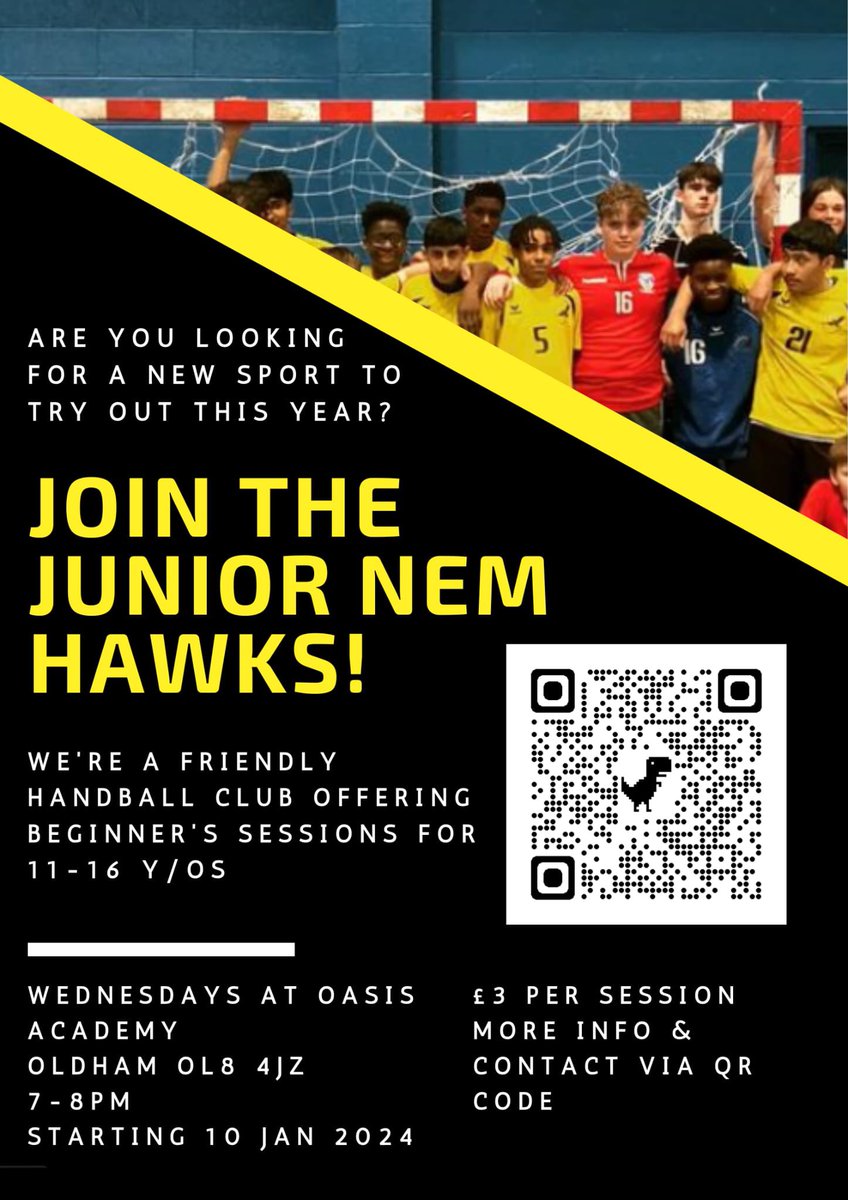 Happy New Year! New day, new time…. Come along &amp; give handball a go! 💛🖤🤾🏽‍♀️🤾🏼‍♂️