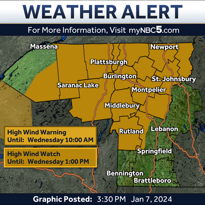 WIND ALERTS ISSUED – Expect strong, potentially damaging winds in the highlighted areas. Remember to secure loose outdoor items and prepare for possible power outages.

Get more info and monitor the forecast here: myNBC5.com/weather