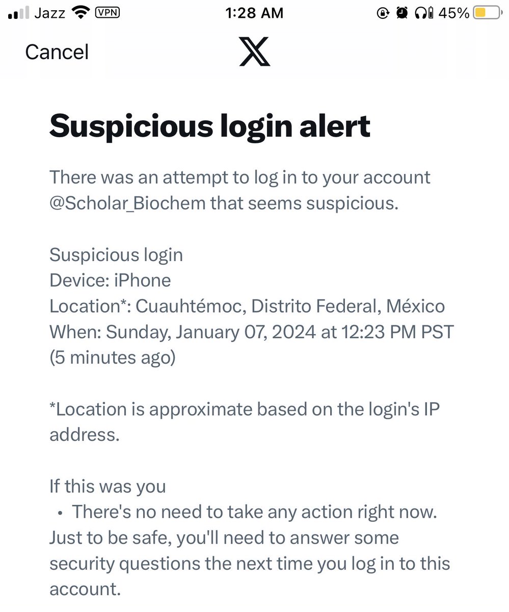 Scholar_Biochem's tweet photo. Someone tried to login my account. 
If anyone received any text massage from my profile, don’t reply. https://t.co/f5Ikulnpvu