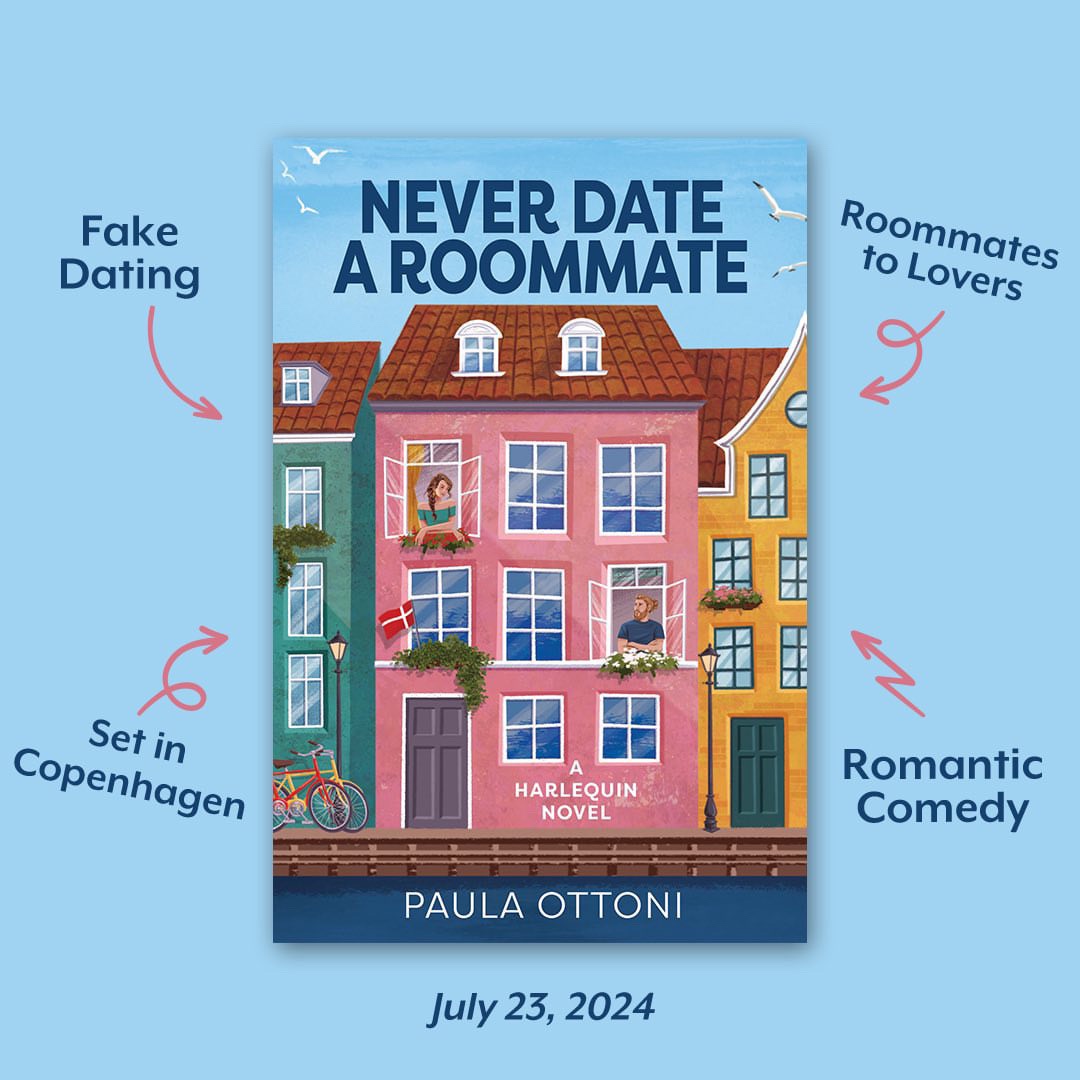 This is the OMG-so-pretty cover of my romcom, Never Date a Roommate, out July 23 <a href="/HarlequinBooks/">Harlequin Books</a> 

🇧🇷 Brazilian x Danish 👩🏻‍❤️‍💋‍👨🏼
🇩🇰 Set in Copenhagen
❤️ Roommates, grumpy-sunshine, fake dating
📱 Game design, dating apps
🔥 Winter love with lots of heat

Pre-order it now!

#2024Debuts