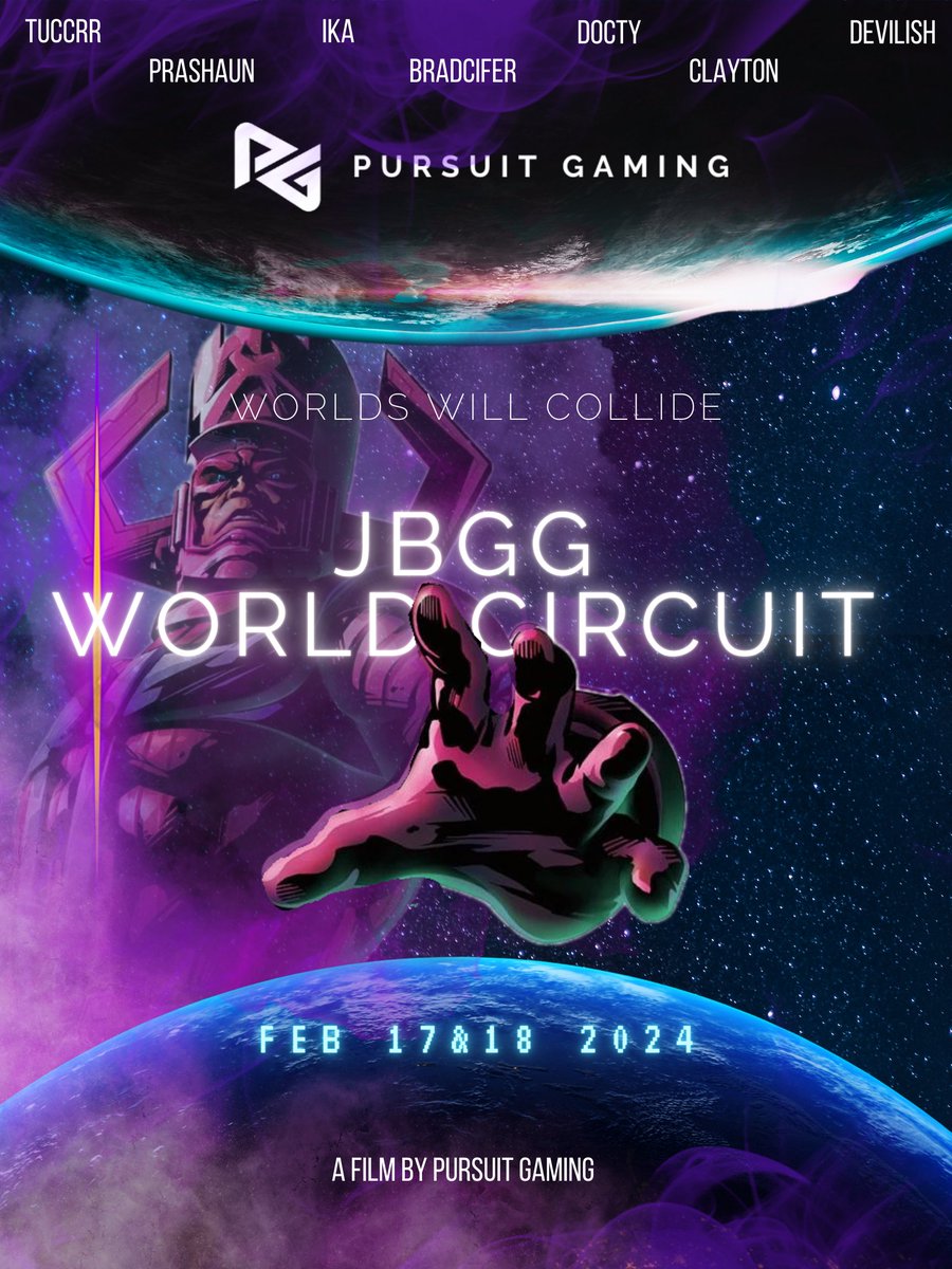 PursuitGaming_'s tweet photo. Worlds will collide!

Here's @jonnybgoodegame 's World Circuit presented by Pursuit Gaming. This will be our first community charity tournament. More players announced soon!

Join our Discord: https://t.co/FRE2ZbCa45
Official ruleset and format: https://t.co/LCjHjjSGIE https://t.co/OIZ9qu1F9K