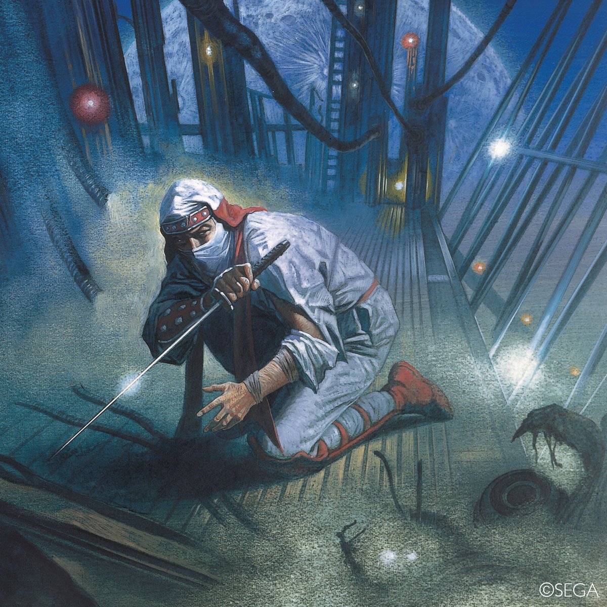 nbajambook's tweet image. Taku Makino's 1993 cover/promo art for The Super Shinobi II (a.k.a. Shinobi III) on the Sega Mega Drive.