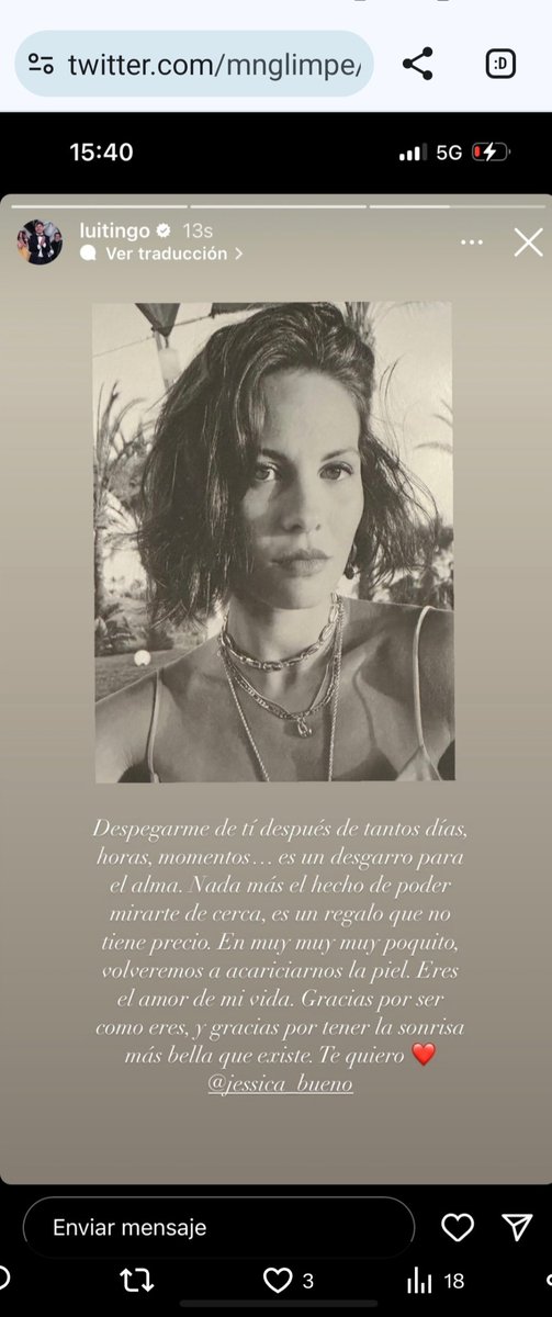 FBI95366692's tweet image. Luis: Despegarme de tí después de tantos días, horas, momentos es un desgarro para el alma. En muy poquito volveremos a acariciarnos la piel. ERES EL AMOR DE MI VIDA. Gracias por ser cómo eres, y gracias por tener la sonrisa más bella que existe. Te quiero ♥️ Jessica.
#jessingo7E