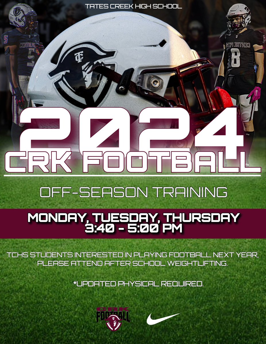 The success of our program relies on the intentionality of our development process and middle school development.
•
•
Off-season training begins after school Monday, January 8th at 3:39 - 5:00 pm. (New players please bring updated physical)
#GrindsetMentality