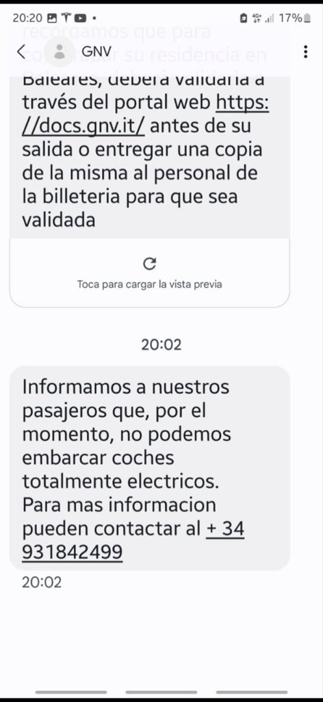 adrichipychop's tweet photo. @TodosElectricos @mmrdeveloper @slcuervo @HacesVidal os cito a todos por que tenemos que intentar dar voz a esto. Tanto las empresas de ferrys que conectan las islas Baleares con la península llamadas GNV Y @Balearia están empezando a negar embarcar coches 100x100 eléctricos https://t.co/feCFDCF6vh