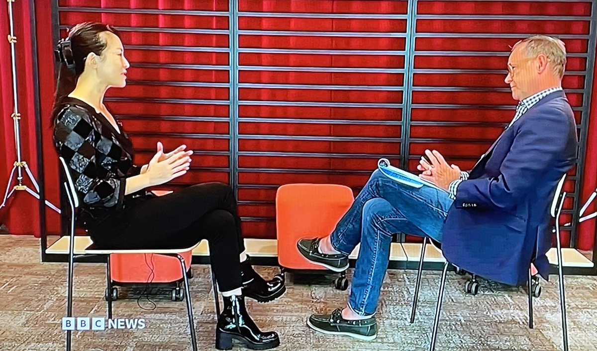 WTLocke's tweet photo. @KeyuJin was an excellent #ChinaExpert of just the right age to enlighten #BBCTalkingBusiness viewers  on Mainland strategic thinking- but were her #patentleather work boots possibly from from #Shein or #Temu? Hope not. https://t.co/9BZ8DhtUs8