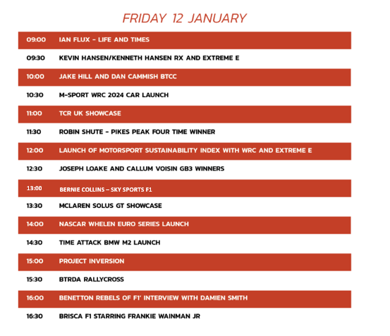 STAGE AGENDAS ANNOUNCED - FRIDAY 12TH JANUARY💥🔥 So many good things to look forward to on our Motorsport Live Stage Buy your tickets from:🏁AutosportInternational.com - for a motorsport day out to remember. See you at the NEC...