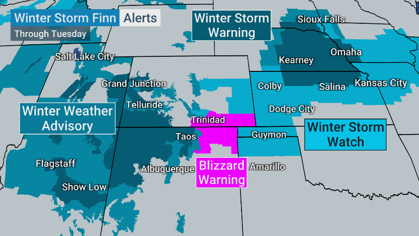 weatherchannel's tweet photo. Next up: Winter Storm #Finn

More than 24 million people are under winter alerts, with more expected as the storm ramps up this week, potentially bringing blizzard conditions over the central U.S.

We're LIVE getting you prepared! https://t.co/FBS8SF1Wzj