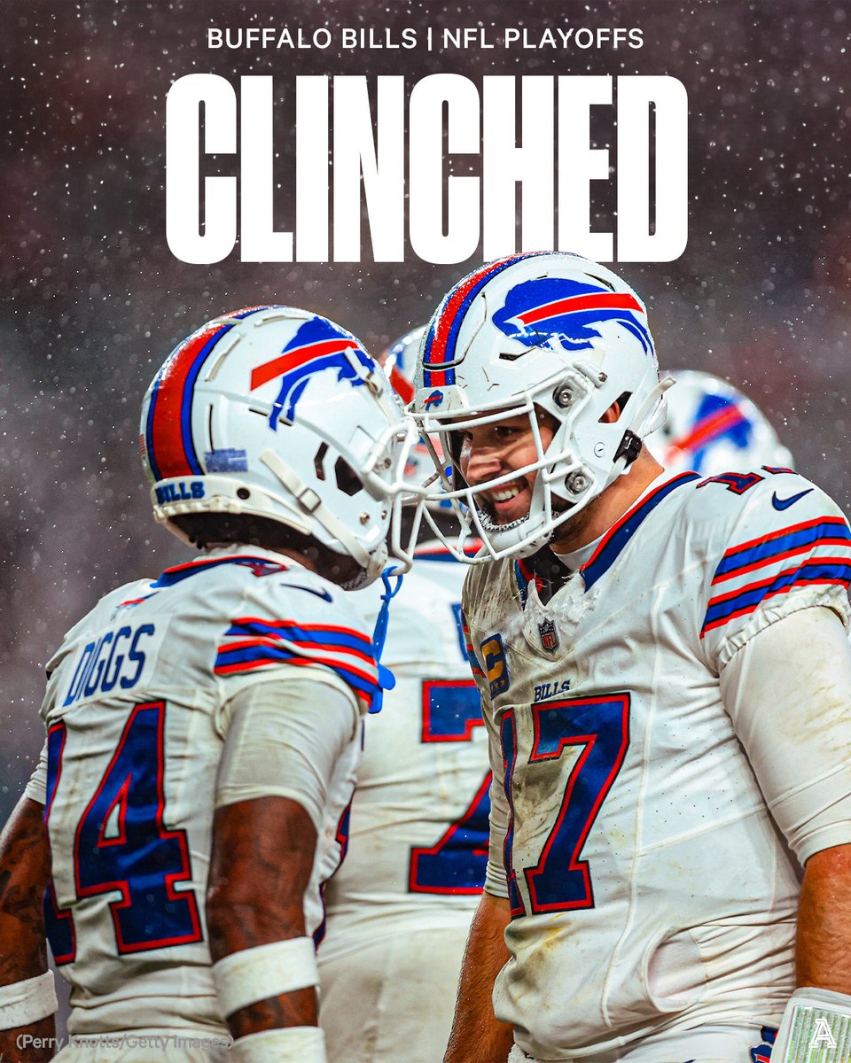 TheAthletic's tweet image. Jacksonville's loss in Tennessee seals the final two playoff spots in the AFC.

Jaguars — OUT ❌
Bills — IN ✅
Steelers — IN ✅

Seeding for Buffalo has yet to be determined.