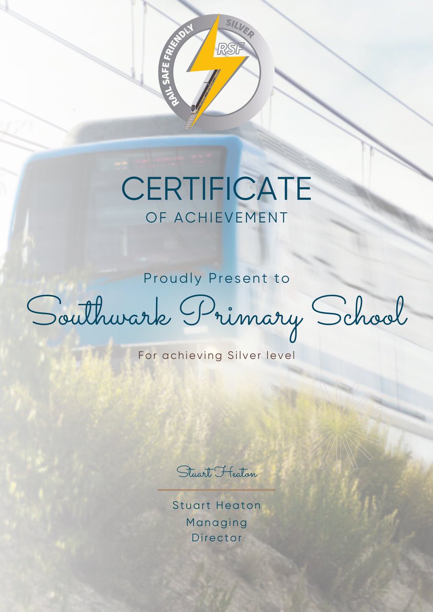 Southwark Primary (@southwarkps) on Twitter photo Silver award achieved from the <a href="/LearnLiveUK/">Learn LIVE</a> <a href="/networkrail/">Network Rail</a> ‘Rail Safe Friendly’ programme 🚆
Now to go for Gold! 🏅 Silver award achieved from the <a href="/LearnLiveUK/">Learn LIVE</a> <a href="/networkrail/">Network Rail</a> ‘Rail Safe Friendly’ programme 🚆
Now to go for Gold! 🏅