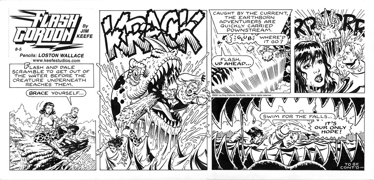 Loston_Wallace's tweet image. #FlashGordon #AlexRaymond #KingFeatures Here's my original pencilled artwork as inked by Jim Keefe done for Alex Raymond's FLASH GORDON newspaper strip for King Features!  This was for a Sunday featured strip! I drew this in 2003, but I hope you enjoy it!  Happy Birthday, Flash!