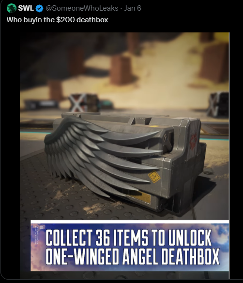 iiZealous's tweet image. Literally, can ya'll make up your mind what it's price is.
#apexlegends #onewingedangel #deathbox