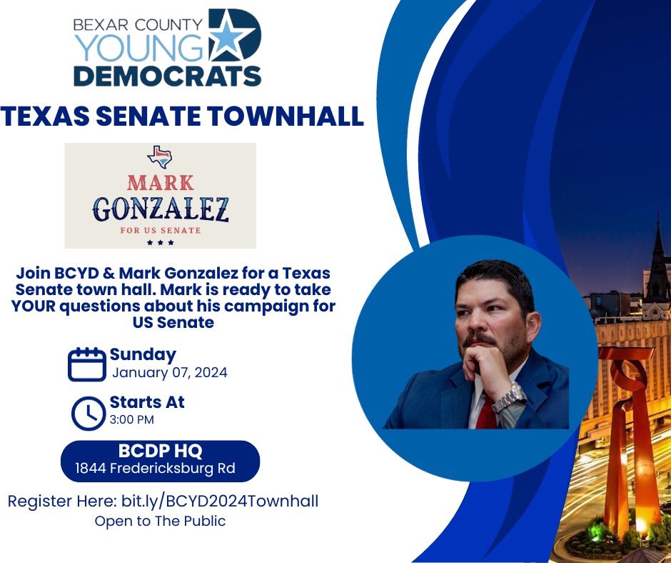 BexarYD's tweet photo. We are here with @DAMarkGonzalez discussing his campaign for the US Senate! Join us at 1844 Fredericksburg! https://t.co/T7U8AocRcy