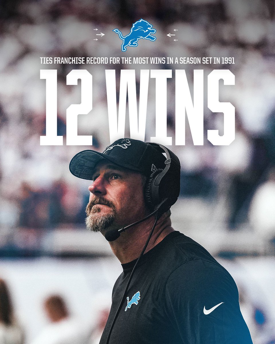 The <a href="/Lions/">Detroit Lions</a> have won their 12th game of the season, tying their single-season franchise record (set in 1991).

#OnePride