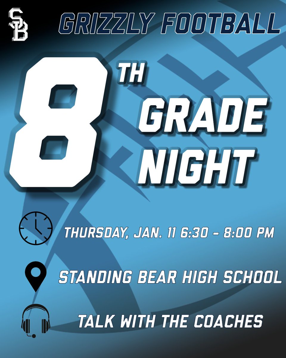 Come meet your future Standing Bear football coaches at open house this Thursday January 11th at 6:30-8pm!