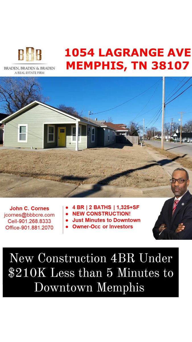 Jon_Cornes's tweet image. New Construction Home 4BR less than $208K. #WhyRent less than 5 minutes to Downtown Memphis 
#JCornesTheRealtor 901.881.2070