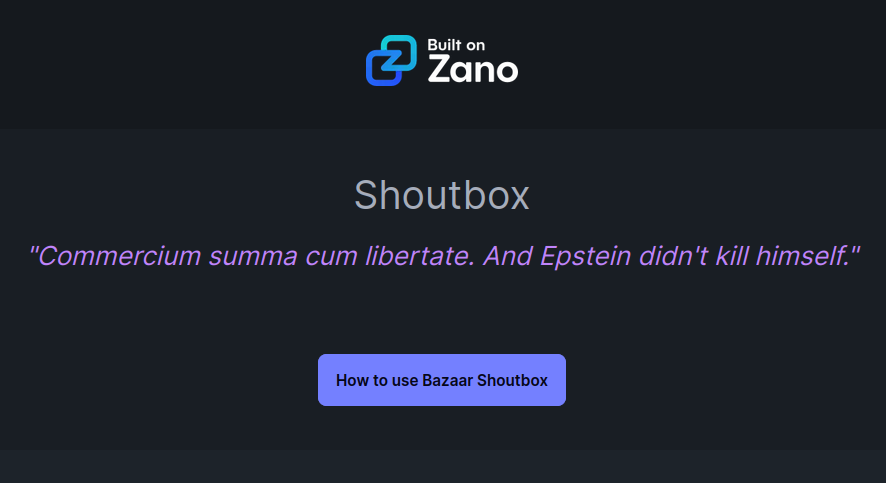 The Websites Shoutbox is more than a fun way to donate, its an exercise in free speech! As development ramps up after the Christmas period, the project greatly appreciates your donations! Give it a try!

🔗zanobazaar.com
🔗zano-bazaar.gitbook.io/docs/donations…