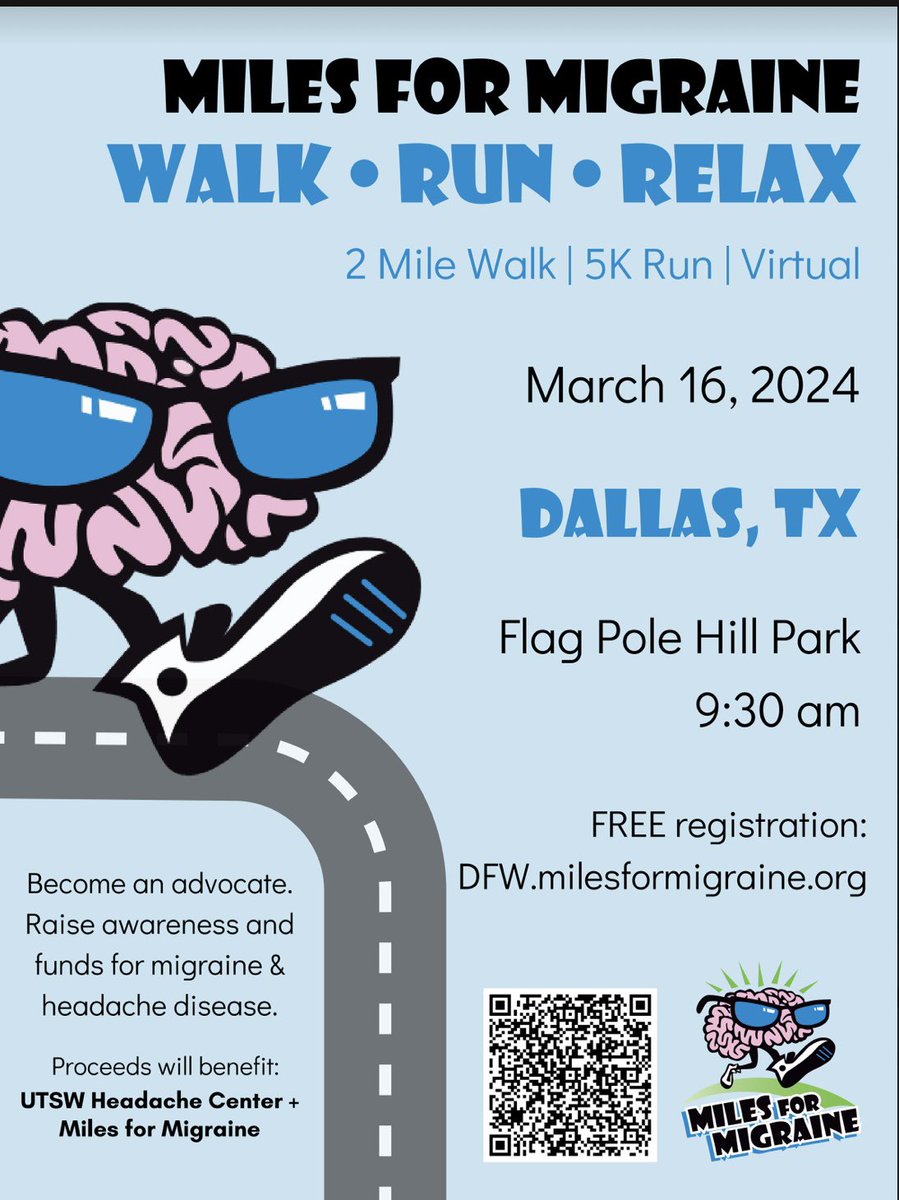 Join us for our @miles4migraine walk/run event on 3/16 in Dallas! Register at the link raceroster.com/events/2024/79…