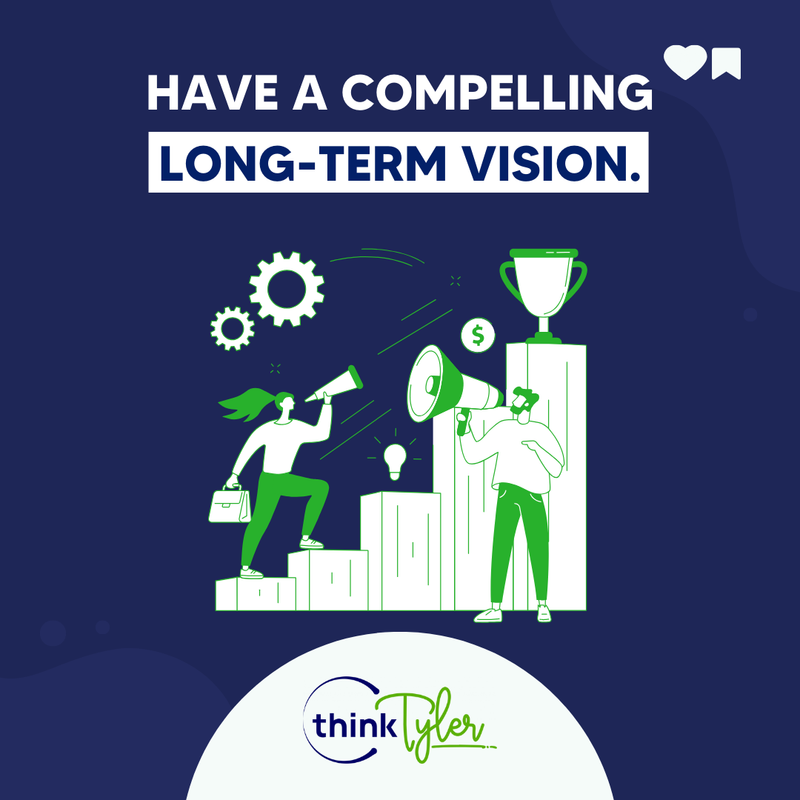 Having a vision is essential for your team, but it's also essential to keep you on track so that you can stay ahead of the curve and keep looking ahead to the future. 

#ThinkTyler #BusinessCoach #BusinessCoaching #Entrepreneur #BusinessOwner #BusinessVision #BusinessSucess