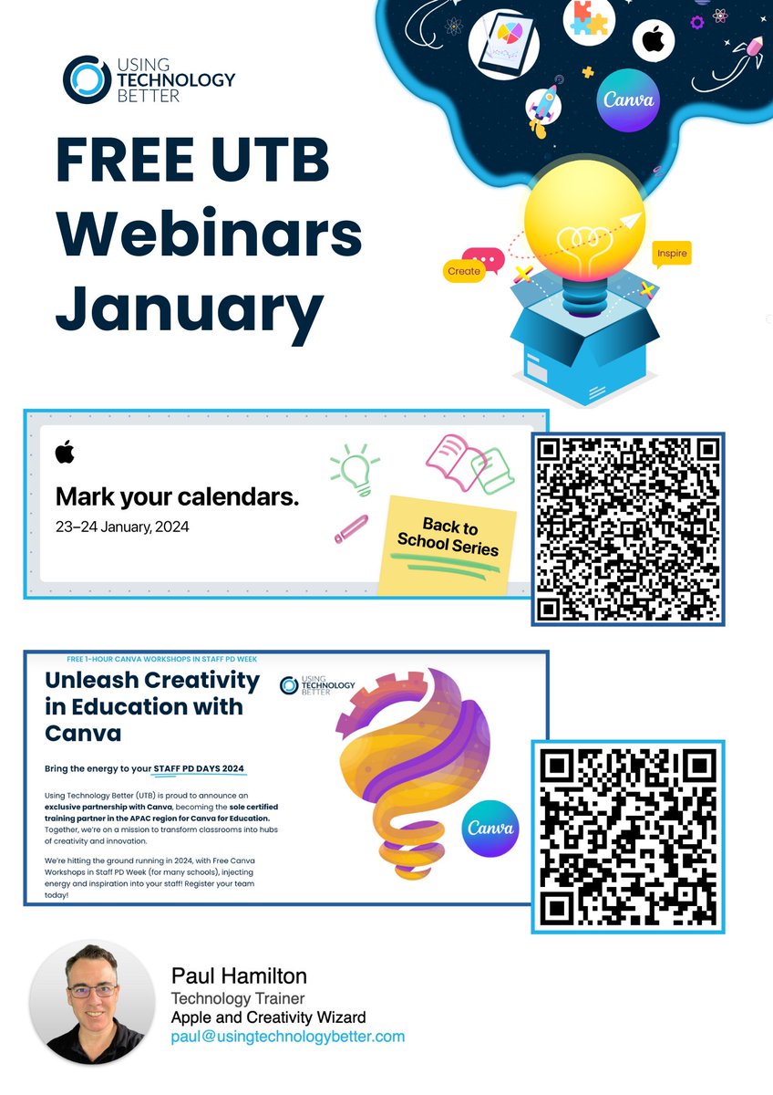 First day back in the office and can't wait to be part of some amazing FREE webinars for teachers in January. So blessed to work with awesome partners @CanvaEdu & @AppleEDU Going to be a great year! @Usingtechbetter @canva @Apple #ProfessionalDevelopment #Professionallearning