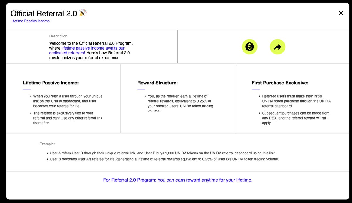 uniradao's tweet photo. @ValCryptoGuru All you need to know about Lifetime Earning from Referral 2.0 in UNIRA protocol. https://t.co/RZD5xipKwu