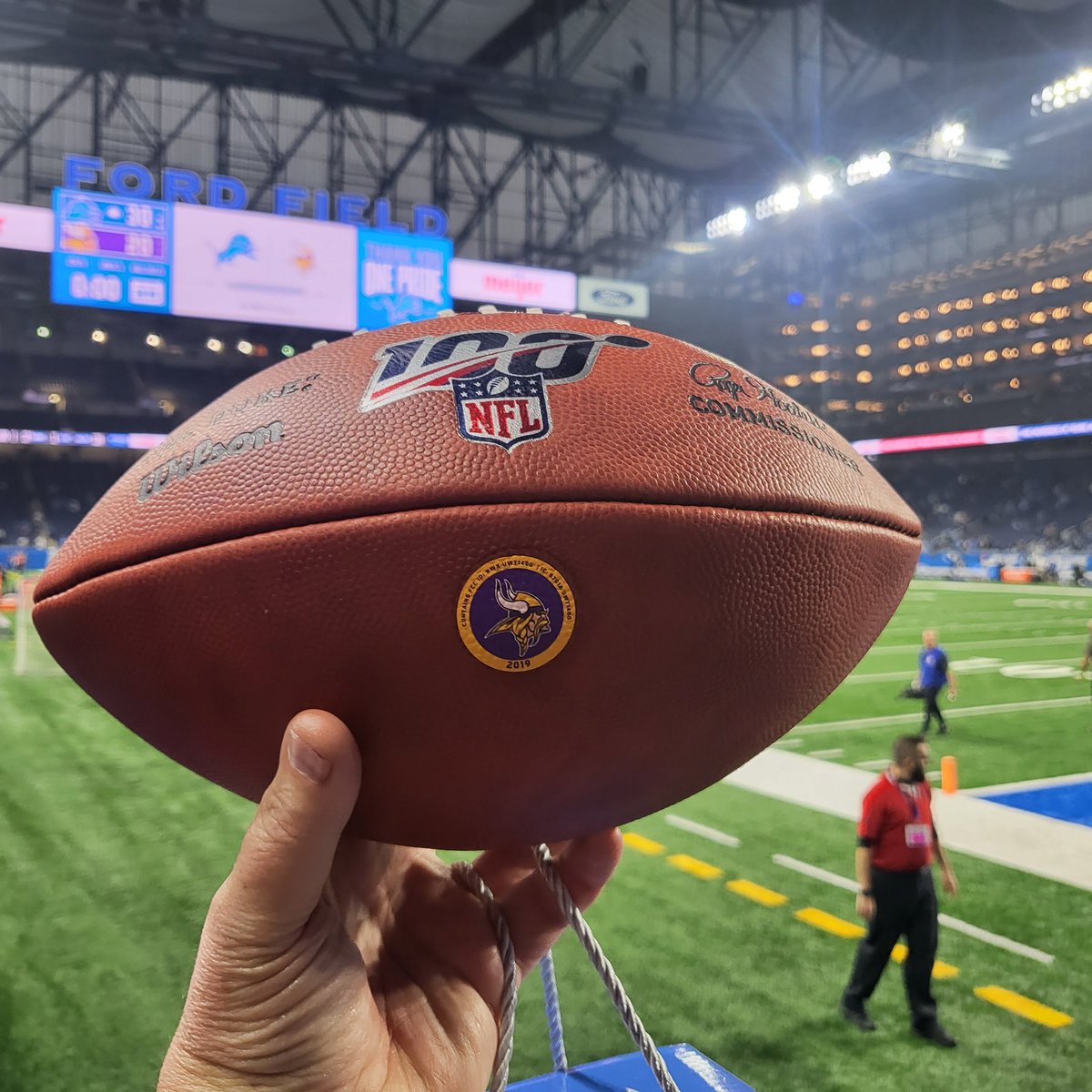 spartykids's tweet photo. Sometimes you really get what you give. And I must say this young man gives so much to The @Vikings. His love,
his passion, his devotion. And today one of the #vikings equipment crew came to him after the game and handed him this ball! #Skol #kindnessmatters #camman #onepride @twinmom08 #NFL