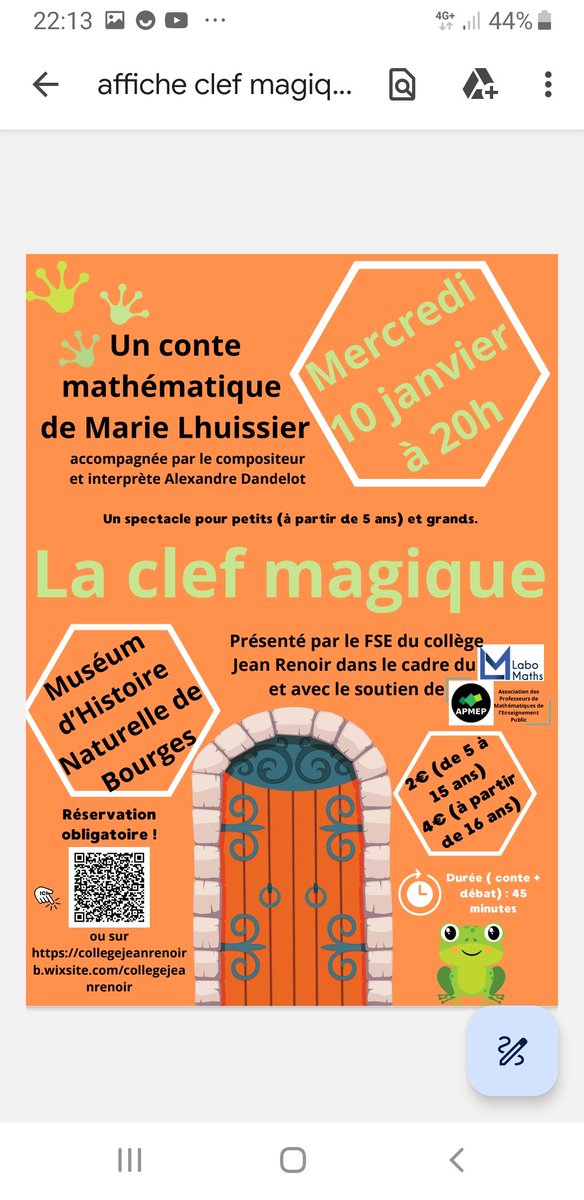 c_frodefond's tweet photo. Une belle façon de commencer l année !
Venez à #Bourges #labomath mercredi 10 et jeudi 11 janvier à 20h vivre #contes #mathématiques avec @MarieLhuissier et @ADandelot
Réservations Qr code affiches ou https://t.co/gD5IePqJcd https://t.co/nGf1tCyHa5
