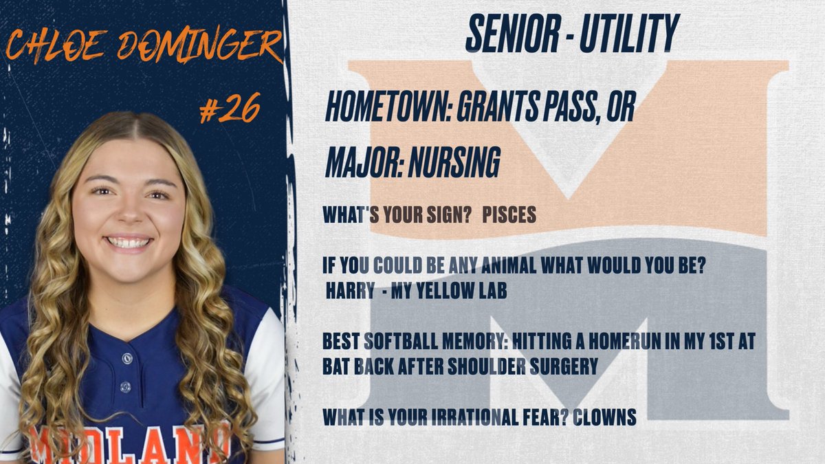 MidlandUSB's tweet photo. 2⃣6⃣ sleeps left until Gameday, let's get to know the 1st of our PC Transfers @domingerchloe01 🐟🐕💪🤡 https://t.co/T6z39Om00t