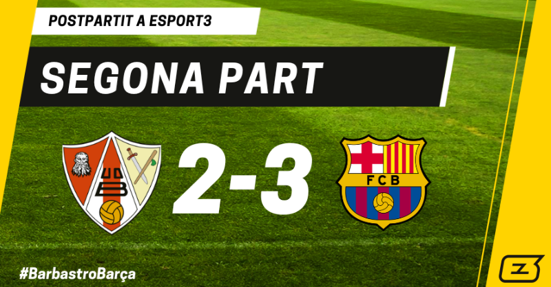 esport3's tweet photo. 🔴 EN DIRECTE #BarbastroBarça
💥 GOL DEL BARBASTRE! Marc Prat transforma una pena màxima i posa els blaugranes contra les cordes
@UD_Barbastro 2️⃣ - 3️⃣ @FCBarcelona
⏰ 93'
📲 https://t.co/7UtmHMeIpK