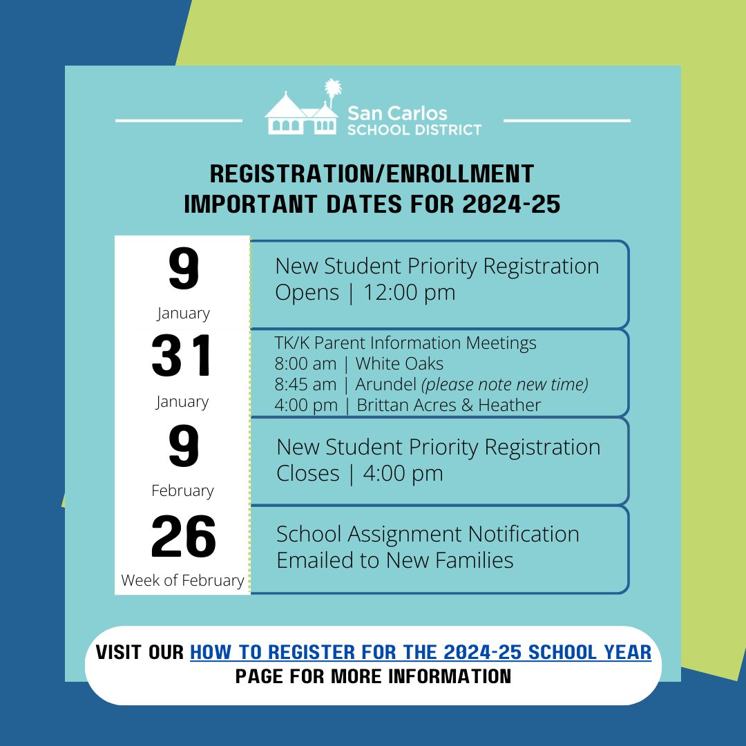 SCSD New Student Priority Registration for the 2024-25 School Year begins January 9 and closes on February 9, 2024. If you have a student who will be NEW to the district next year, register them for school during our Priority Registration window. scsdk8.org/apps/pages/Reg…