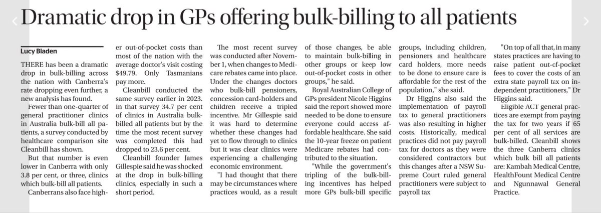 Welcome to #Canberra … where you’re more likely to see a unicorn grazing on the shores of Lake Burley Griffin than to find a #bulkbilling GP. #auspol #medicare #PHI #KenBehrens