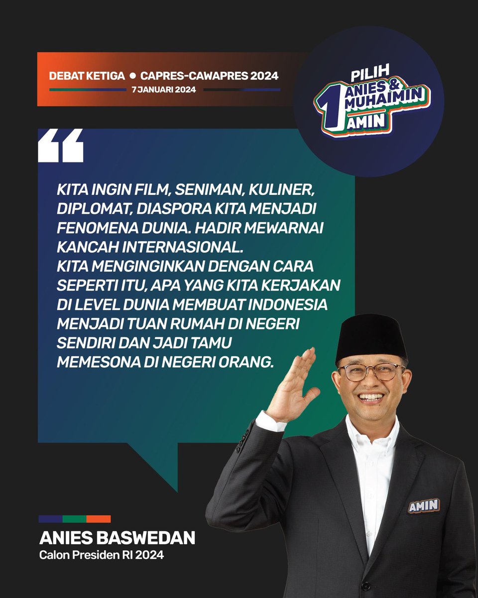 R_Tedja's tweet photo. Ide dan Gagasa AMIN emang lebih unggul 
 #AMINAjaDulu
#AniesUnggul 
#PakaiOtakPakaiHati
@aniesbaswedan
@cakimiNOW https://t.co/JlydKRyYRt