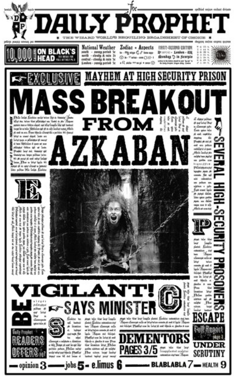 8 Janvier 1996 : La Gazette du Sorcier rapporte les évasions de dix prisonniers de haute sécurité d'Azkaban.