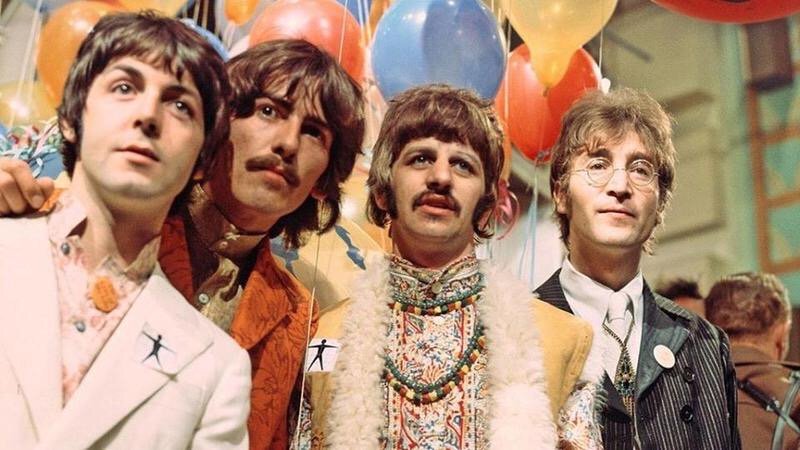 The Beatles during the live broadcast of All You Need Is Love, 1967. Photo by David Magnus.