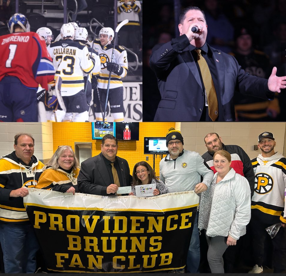 The @AHLBruins beat the @ThunderbirdsAHL today at @The_AMPPVD for the fifth win in a row! @todd_angilly kicked us off with the National Anthem! The @pbruinsfanclub teamed up with @todd_angilly to make a donation to The @TomorrowFund! ☃️